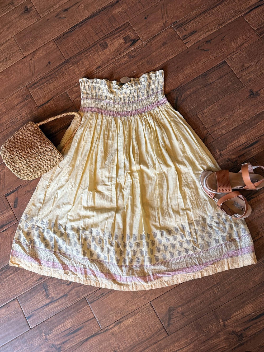 NWT Earthbound Yellow Boho Convertible Strapless Midi Dress/Maxi Skirt Yellow
